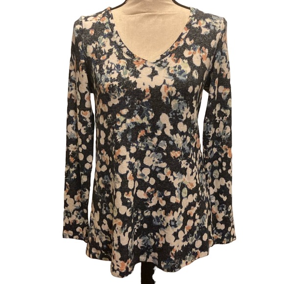 NWT Nic + Zoe Multicolored Floral V-Neck Long Sleeve Pullover Fleece Sweater XS - Picture 2 of 10